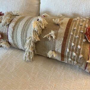 Anthropologie Striped Tasseled And Fringed Decorative Pillow 40" x 13"
